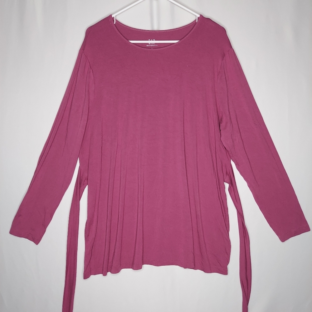 Gap Maternity‎ Top XL Long Sleeve Tie Waist Scoop Neck Mauve Pink Stretch